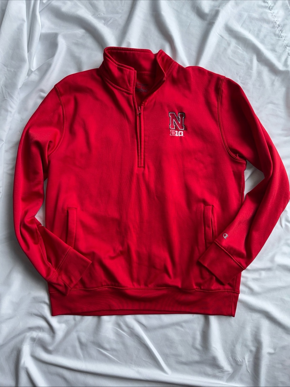 Huskers Red Quarter-Zip Pullover Sweater with N Embroidery